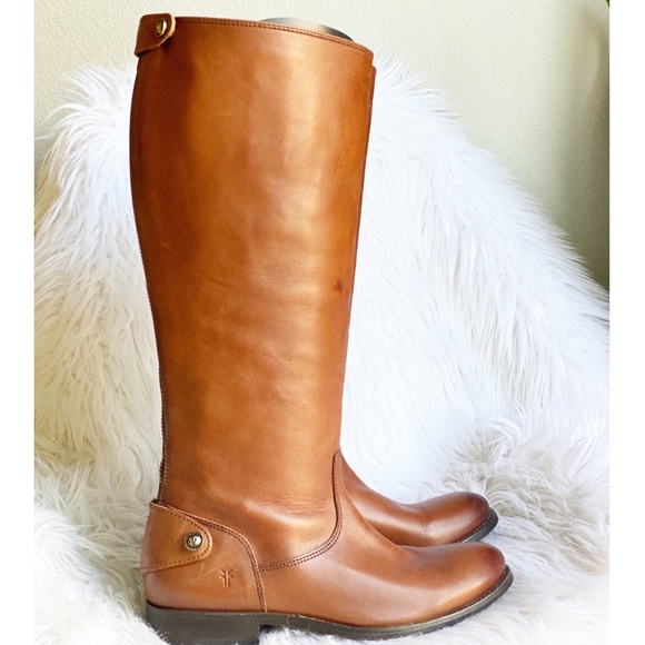 Frye Melissa Button Cognac Leather Riding Boot - Picture 1 of 9